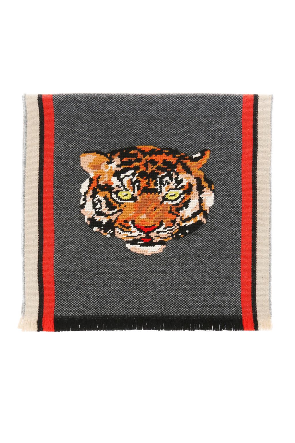 Gucci Tiger head-embroidered scarf | Men's Accessories | Vitkac